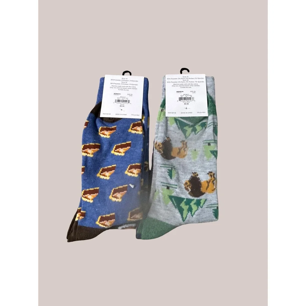 Twisted Toes Novelty Crew Socks 4 Pair 6-12 Thanksgiving Wildlife NEW